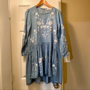Chicwish chambray/denim embroidered dress